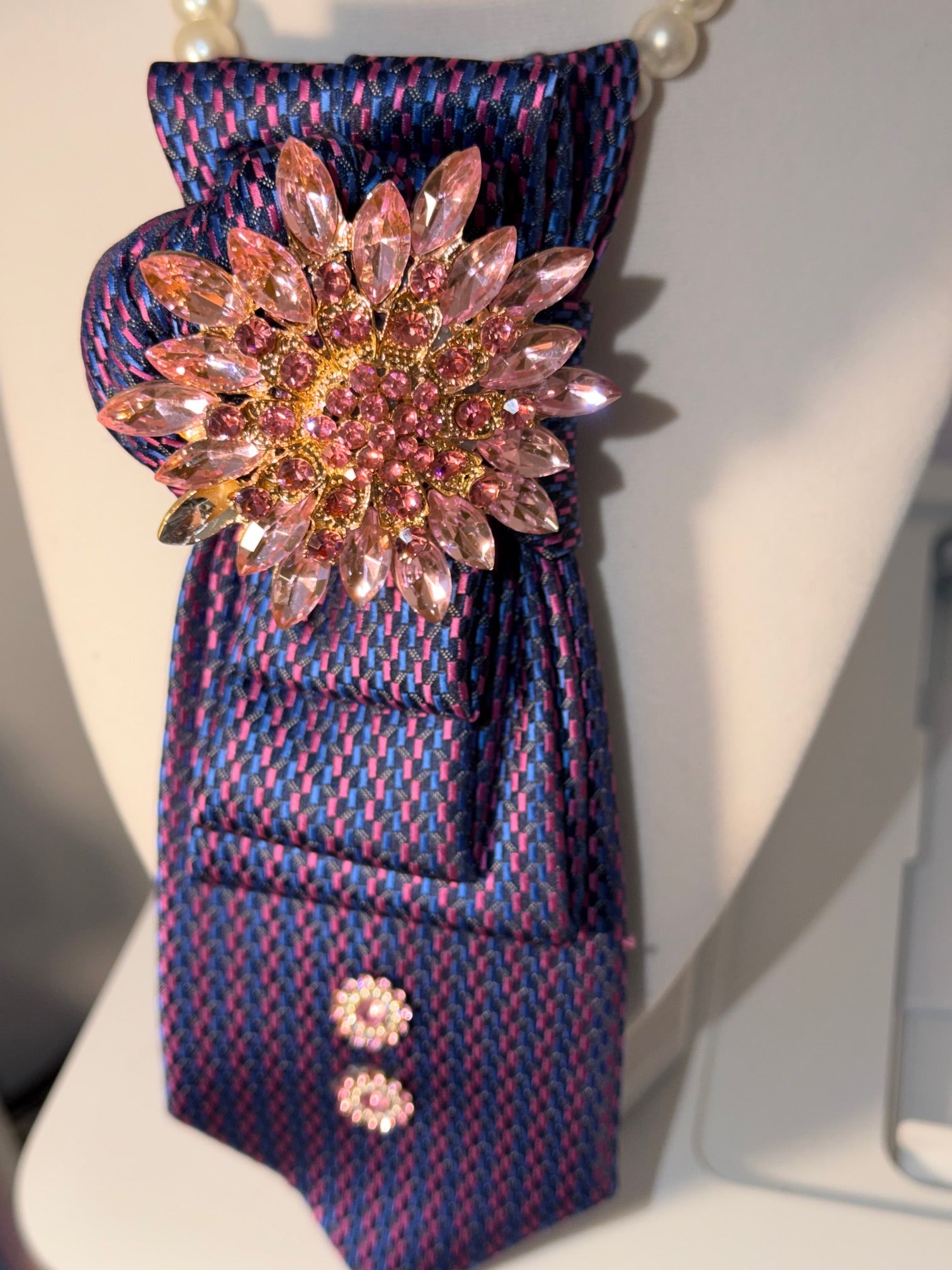 Ruthie's Perry Ellis Portfolio Navy/Pink Expression Necktie Necklace | One-of-a-Kind Statement Piece