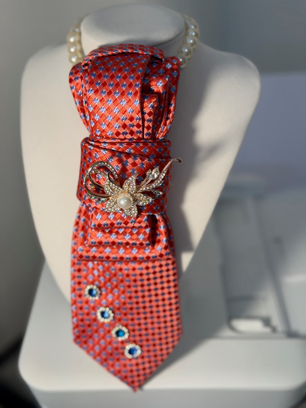 Ruthie's Michael Kors BRILLANCE IN PINK WITH AQUA DIAMONDS Necktie Necklace | One-of-a-Kind Statement Piece