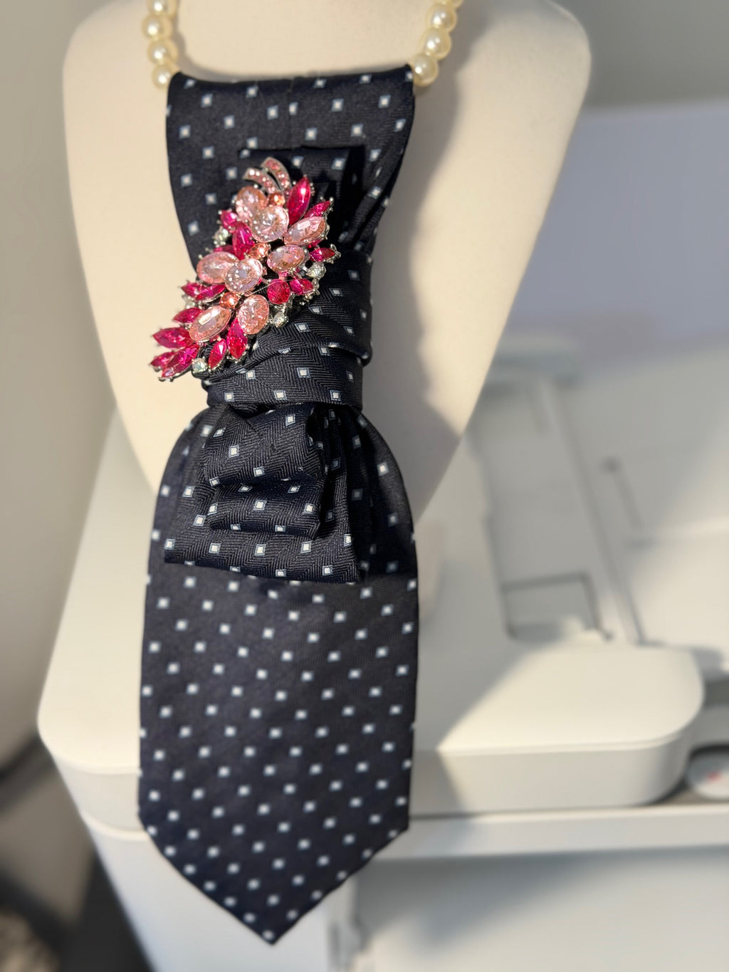 Ruthie's Towncraft Navy Explosion with Hot Pink Necktie Necklace | One-of-a-Kind Statement Piece