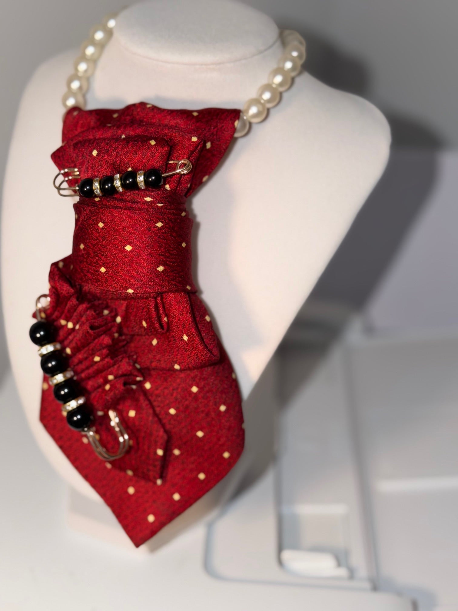 Ruthie's Miniature Red Whimsy Delight Necktie Necklace | One-of-a-Kind Edgy Statement Piece