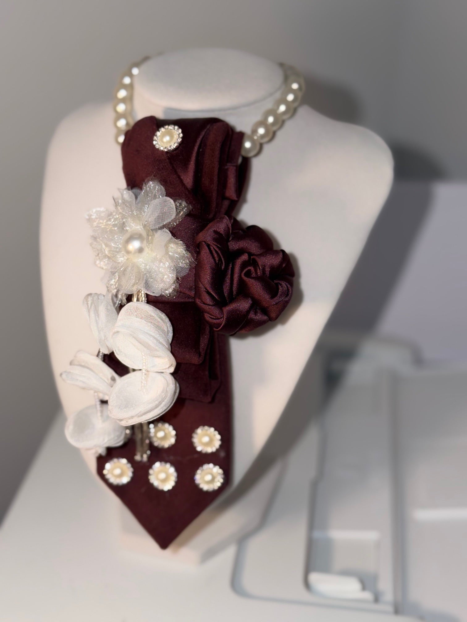 Ruthie's Velvet Wine Sophisticator Necktie Necklace | One-of-a-Kind Romantic Statement Piece