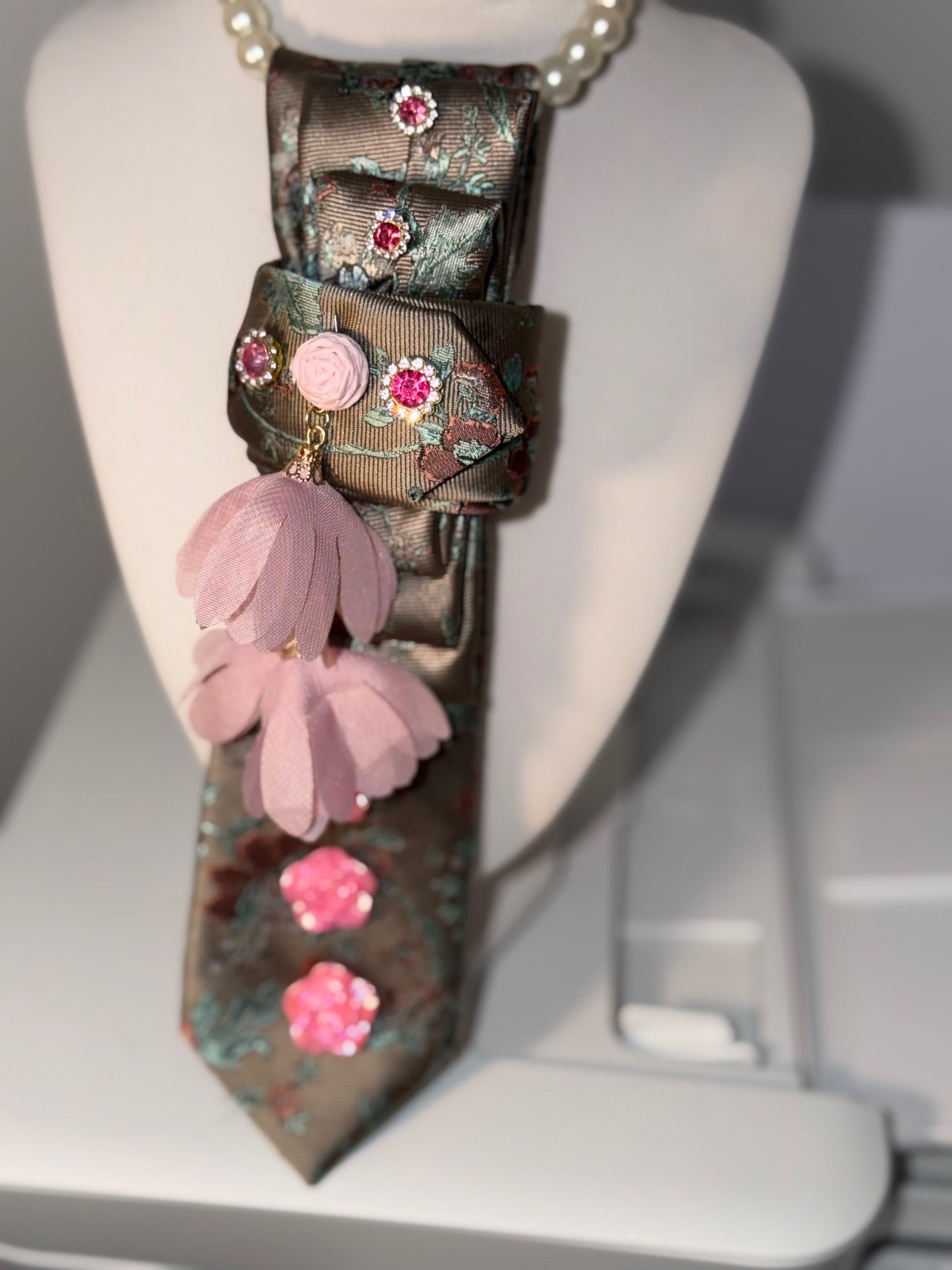 Ruthie's AHA Tapestry Moment Necktie Necklace | One-of-a-Kind Botanical Statement Piece