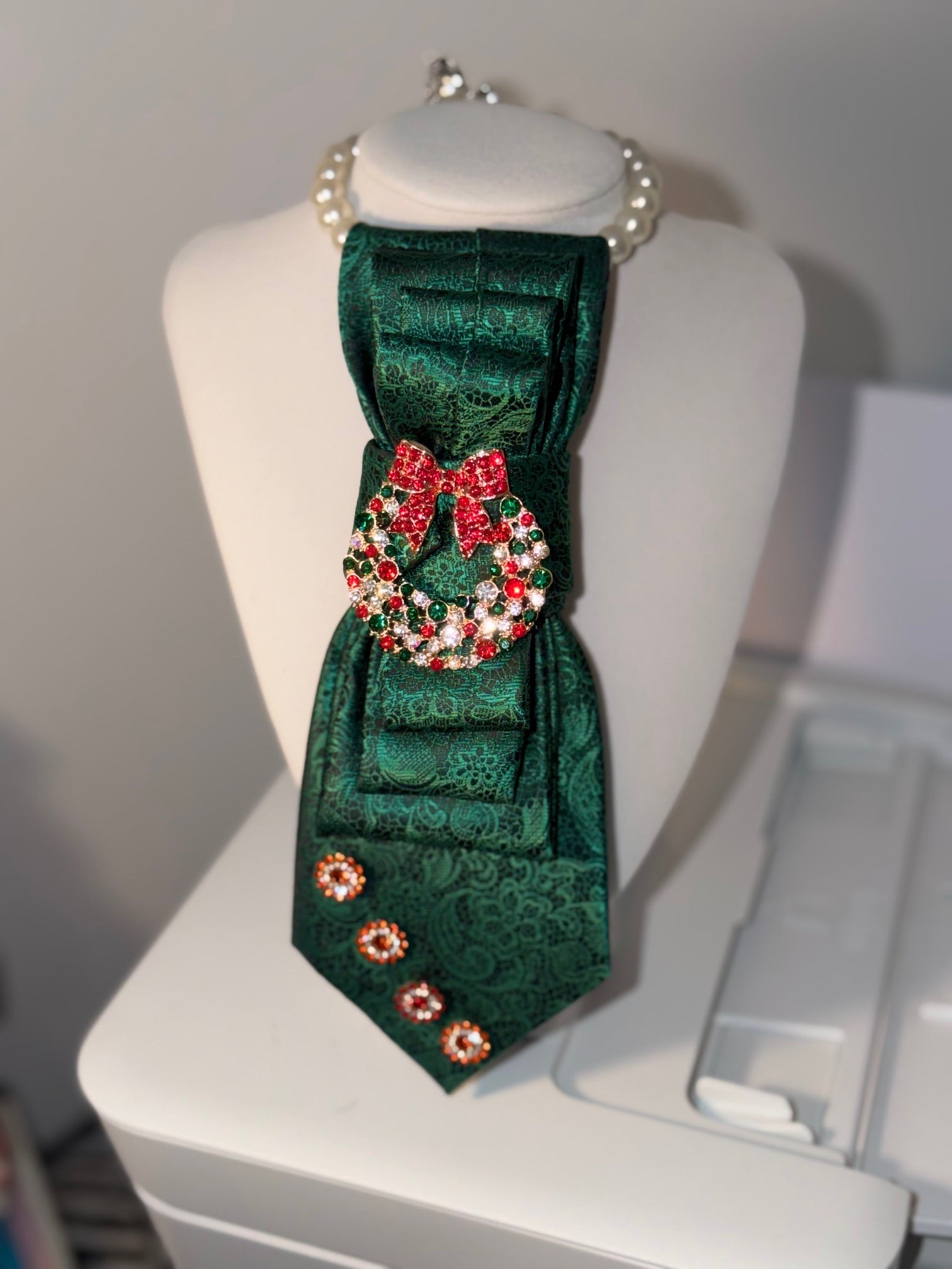 Ruthie's Christmas Vintage Charm Necktie Necklace | One-of-a-Kind Holiday Statement Piece