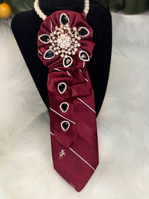 Bronzini Designer Maroon & White Necktie Necklace