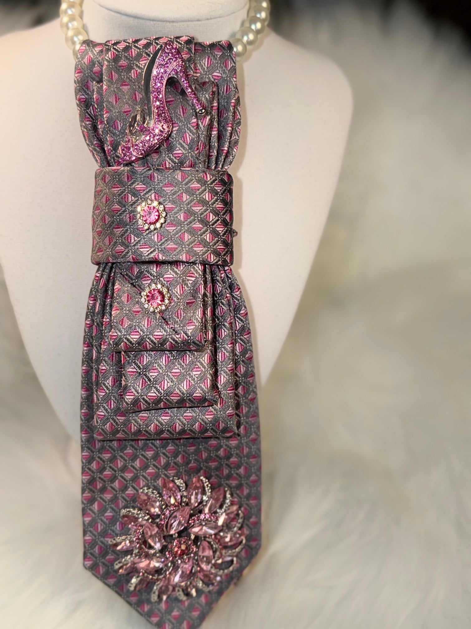 Hot Fuchsia Pink & Purple Silk Necktie Necklace