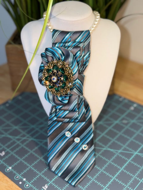 The Essence of Emerald and Pin Stripes Necktie Necklace