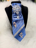 Vivid Ice Blue & Gray Horizontal Pattern Silk Necktie Necklace