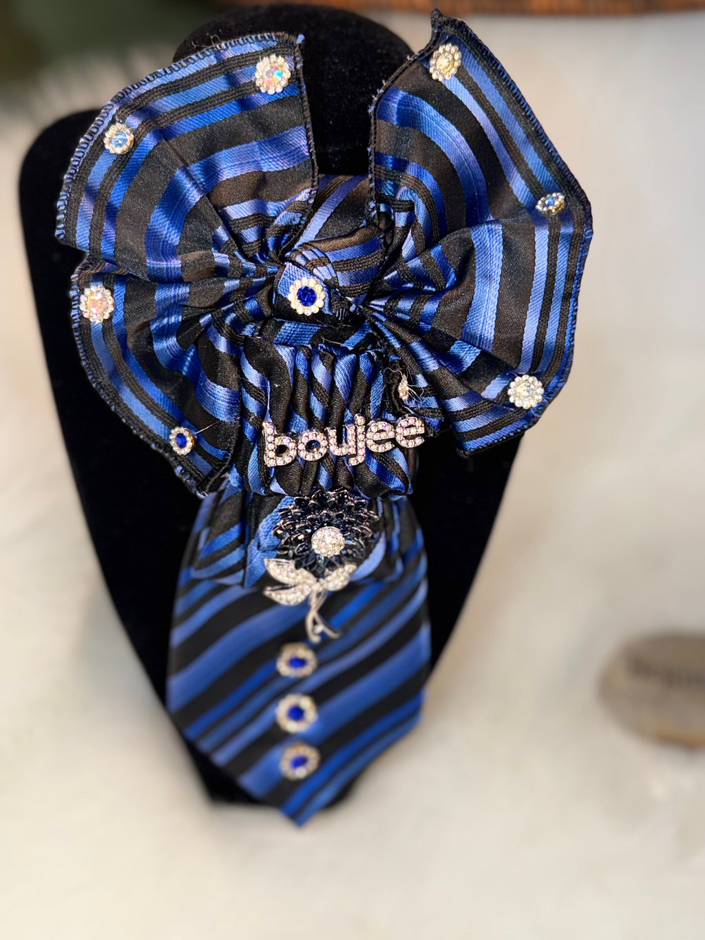 Boujee Striking Bold Black on Brilliant Cobalt Blue Handkerchief Necktie Necklace