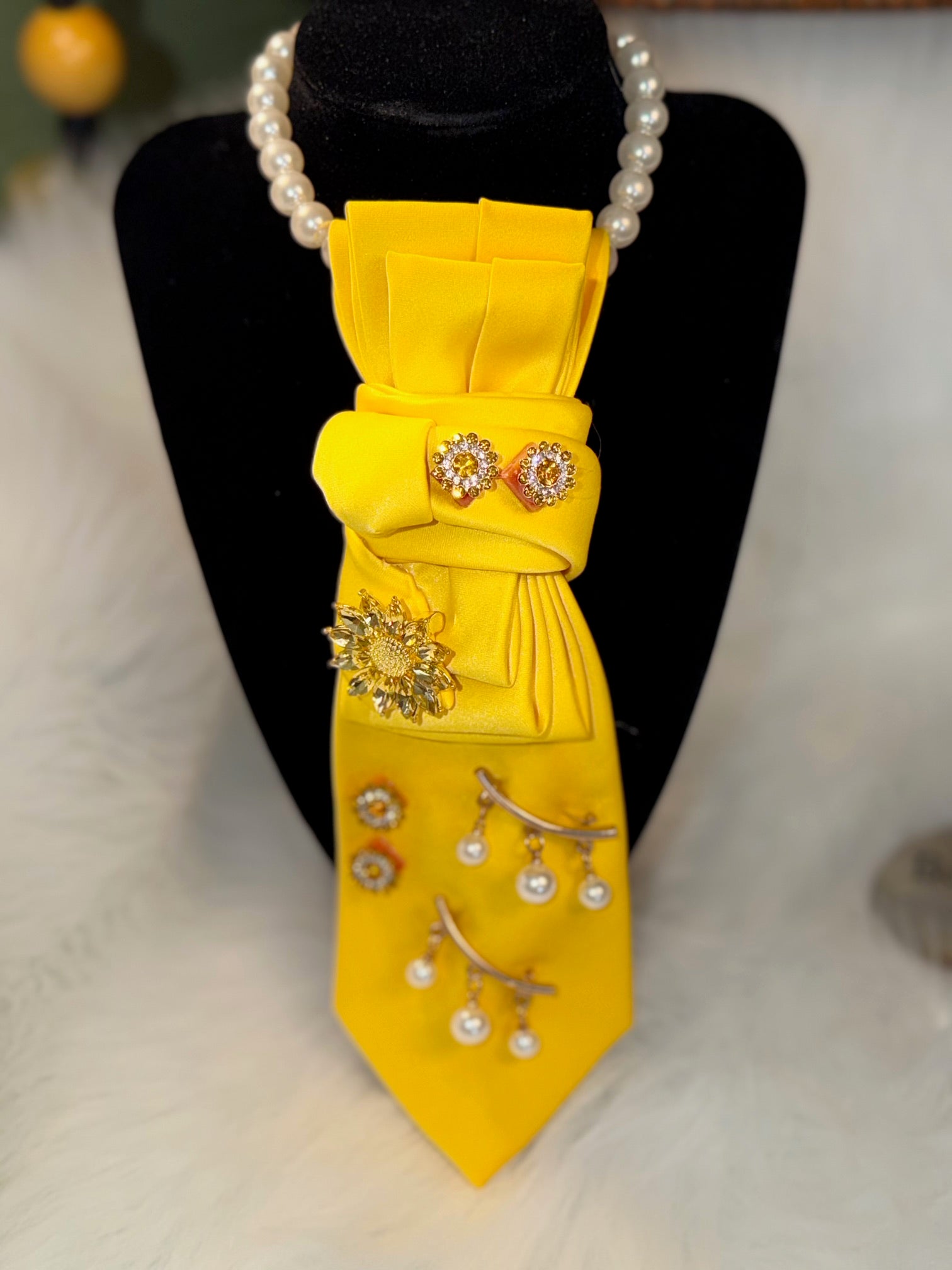 Sunny and Cher Sun-Kissed Yellow With Sunburst Necktie Necklace