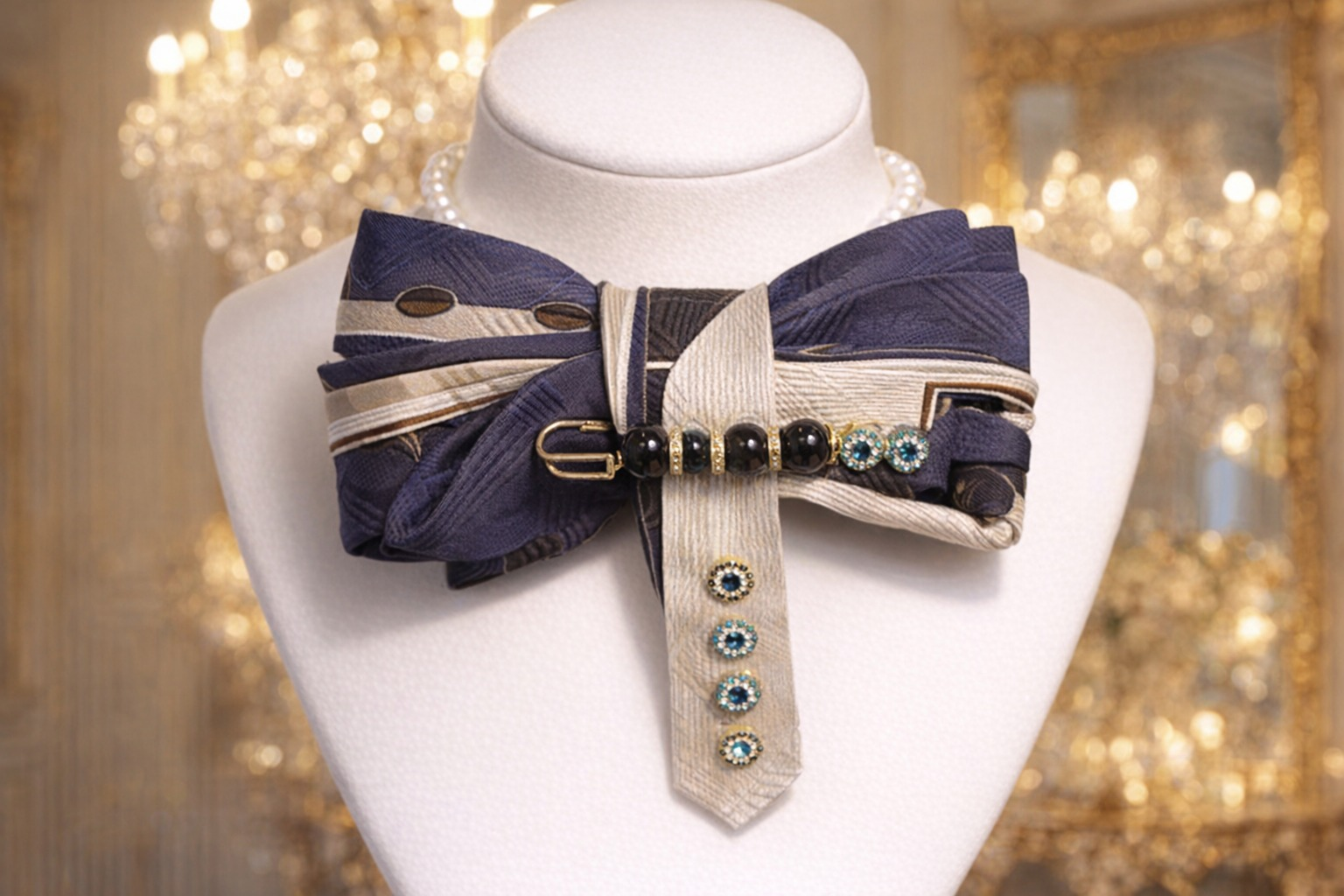 Ruthie's Nautical Blue Necktie Necklace | Handcrafted Statement Piece