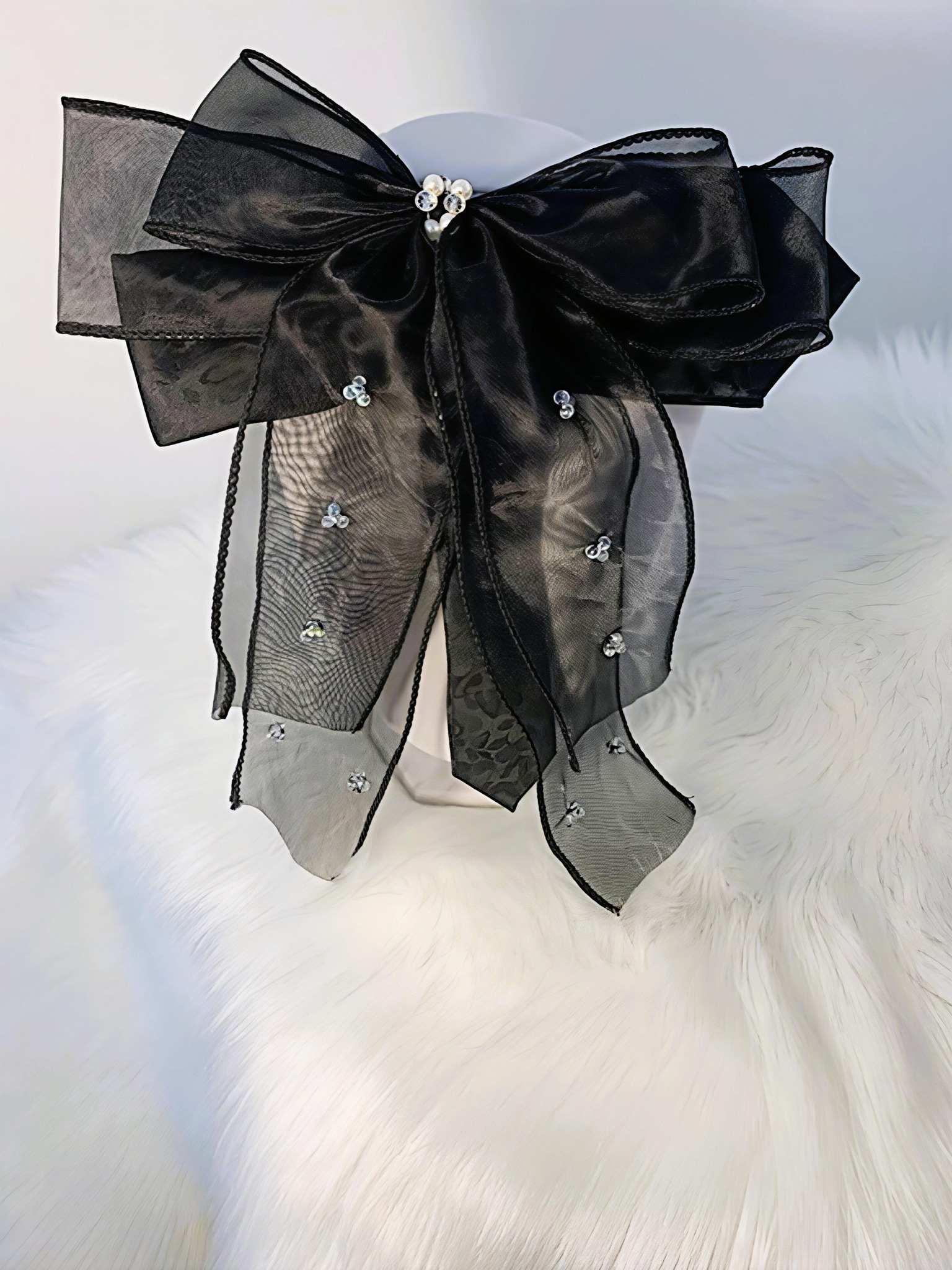Ruthie's Shimmering Black Lace on Black Velvet Necktie Necklace | One-of-a-Kind Statement Piece