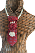 Ruthie's Crimson Rose Knot Necktie Necklace | Handcrafted Statement Piece